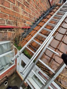 Chimney repair work showing cement flaunching and terracotta pot on Leeds residential property